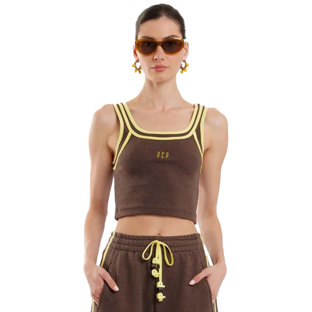PCP Niki Rib Top Γυναικεία Αμάνικη Crop Μπλούζα - Καφέ